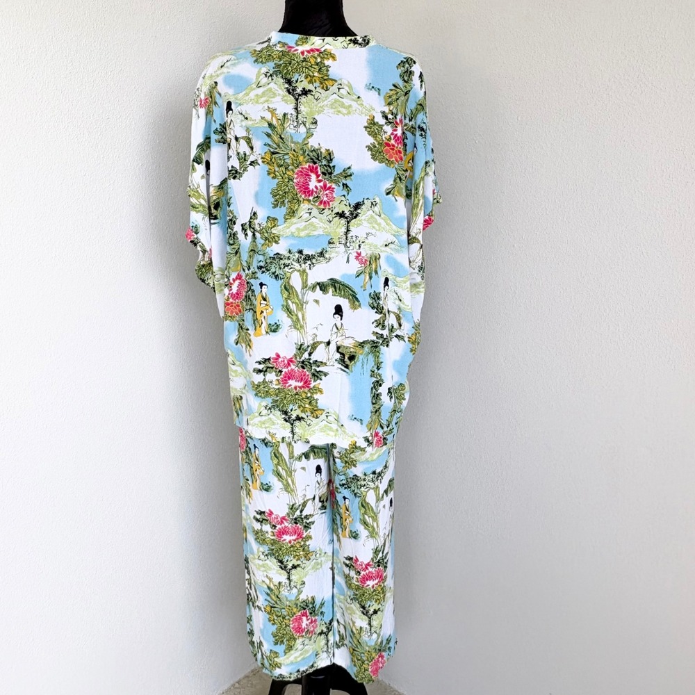 Natori Landscape Print Pajama Set Womens XL Blue Multi Oriental - Picture 2 of 12